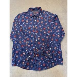 TASSO ELBA Men's XL Blue Floral Flip Cuff Texture Weave Long Sleeve Dress Shirt